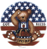 americana, teddy bear, flag, apples, fruit pottery