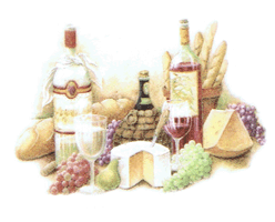 wine, cheese, grapes, beverages, pottery
