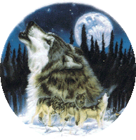 WOLF WOLVES IN MOONLIGHT, animals, winter, northwoods, lodge, pottery