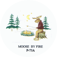 MOOSE BY FIRE AND PINE TREES