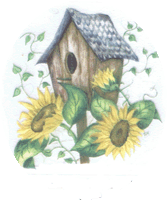 birdhouse, birdhouses, sunflower, sunflowers, flowers, floral, pottery